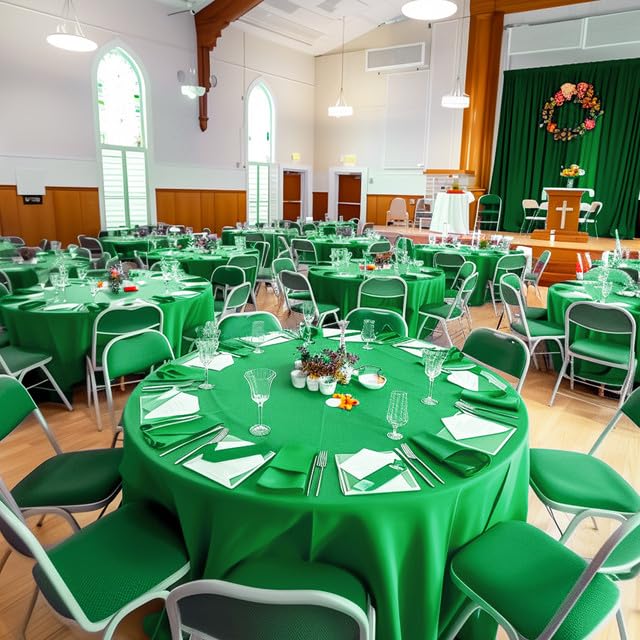 Image of Niuara Green Plastic Table Cloth - 4 Pack 84 inch Round Disposable Tablecloths for Round Tables, Table Cover for St Patricks Day, Holiday Parties & Gatherings