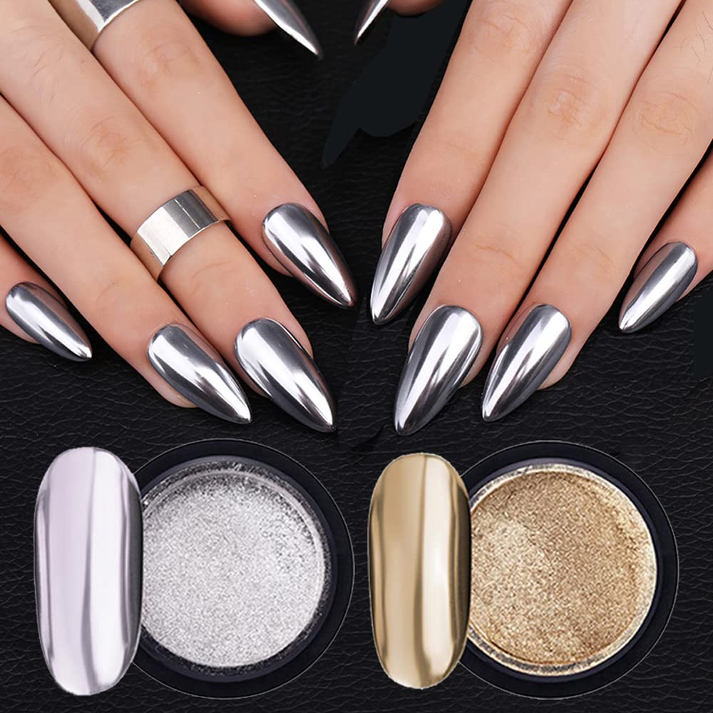 Mirror Chrome Nail Powder Champagne Gold Silver Nail Art