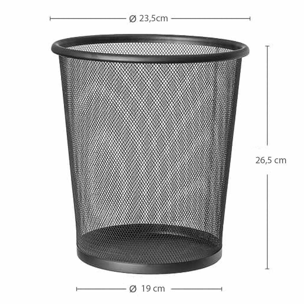 Papelera Malla Metalica, Cesto basura redondo metálico, Papelera oficina, Cubo de Basura, Papelera Escritorio, Papelera Baño, 26.5 cm alto x 23.5 cm diámetro, 12 Litros, Negro - imagen 4
