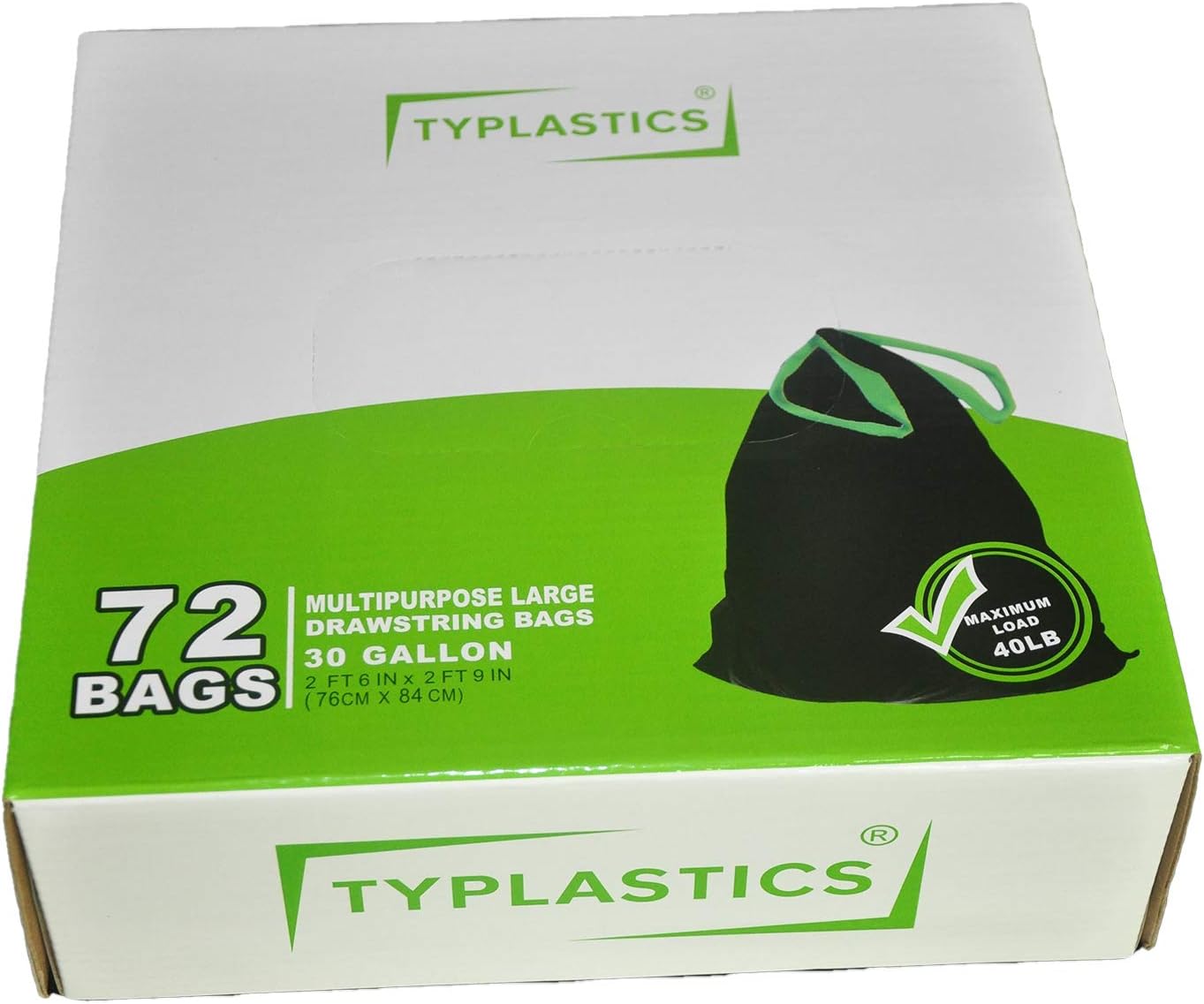 TYPLASTICS Large Drawstring Trash Bags - Multipurpose - 30 Gallon - 72 Count