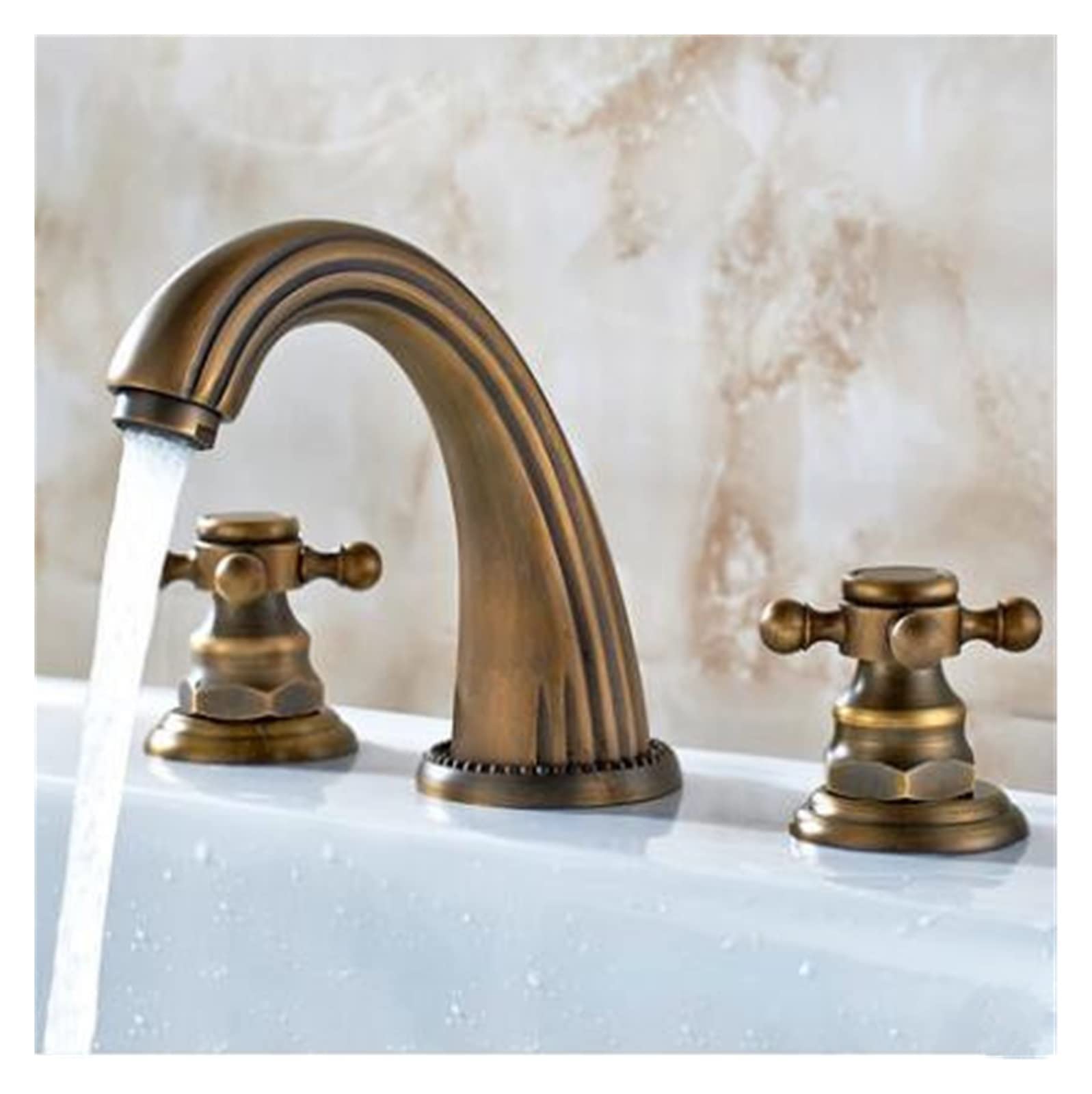 Robinet de lavabo 3 trous en laiton doré et cristal de luxe