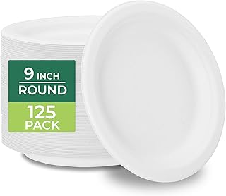 Freshware Biodegradable Sugarcane Plates, 9-Inch, 125-Count