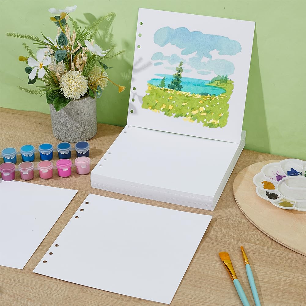 OLYCRAFT 60 hojas de papel para acuarela Algodón 300 g/m² Papel para acuarela Hojas sueltas Blanco A granel Cuadrado Blanco Papel artística Bloc 6 agujeros para pintura estudio y diario artístico