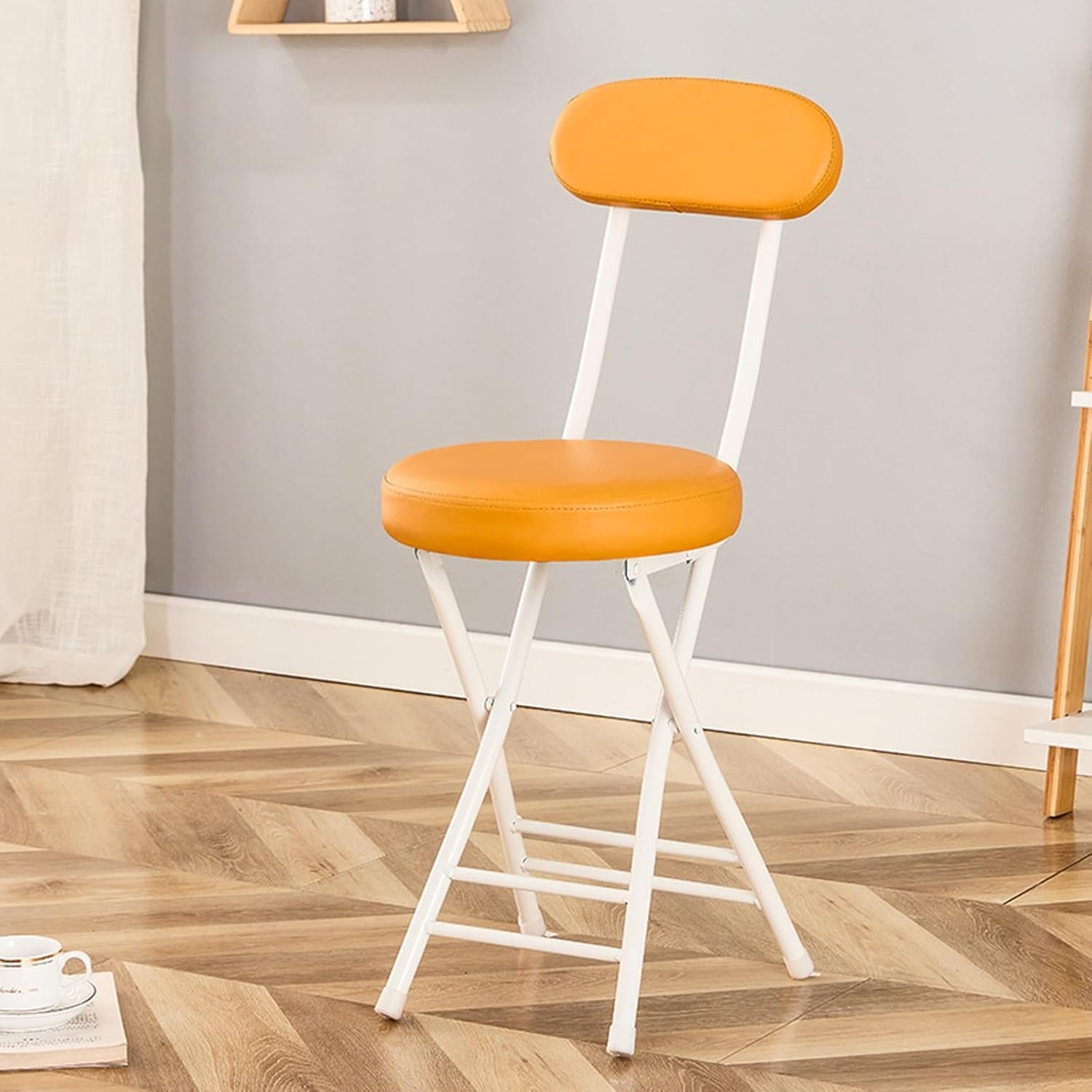 Comfortable Folding Stool to Sit On Folding with Backrest Padded Seat Portable Cushioned Padded Folding for Office Kitchen Garden Any Room, Orange, One Size