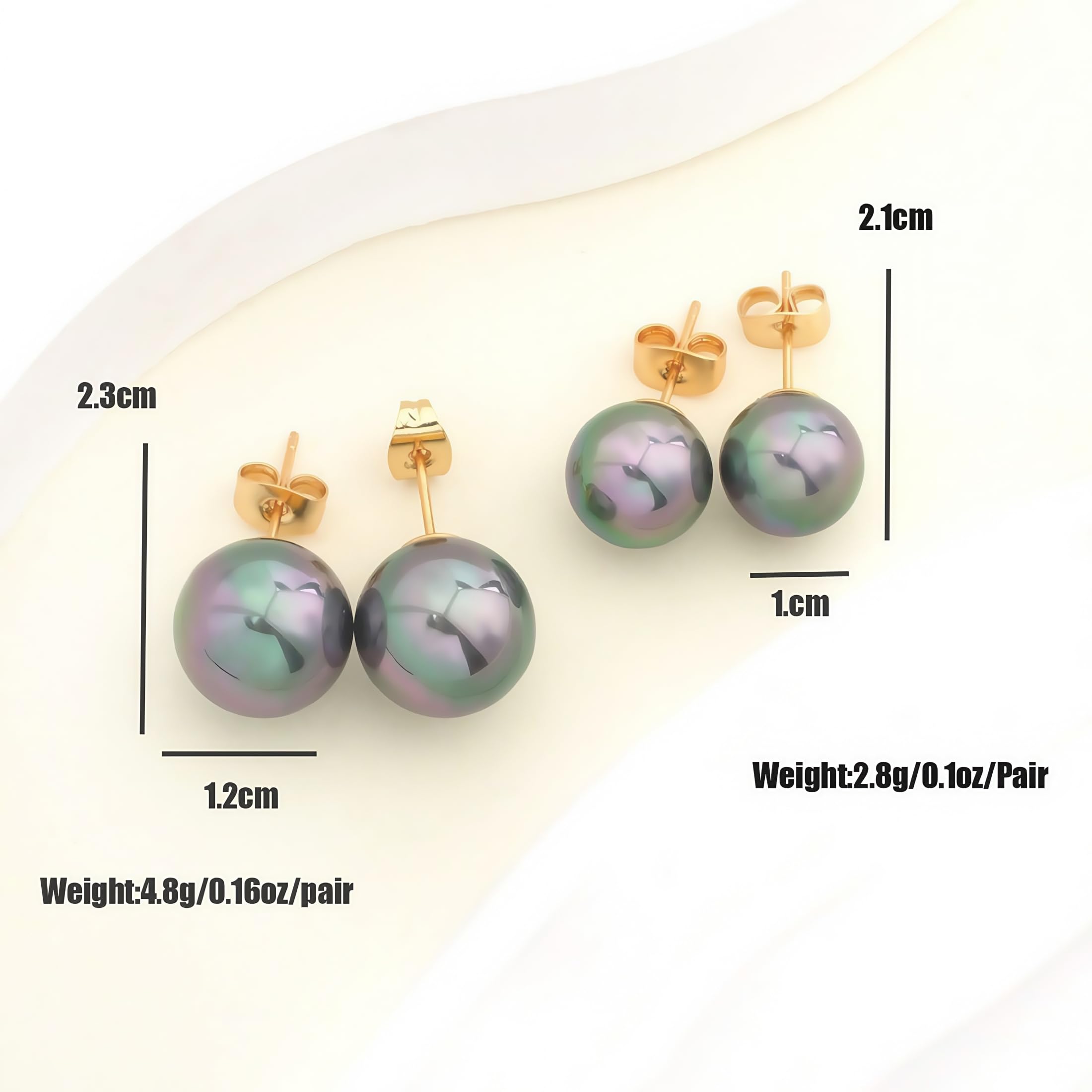 Orecchini Perla Stile Tahiti in Argento 925 Placcato Oro – Eleganti, Regalo Donna (10mm/12mm)