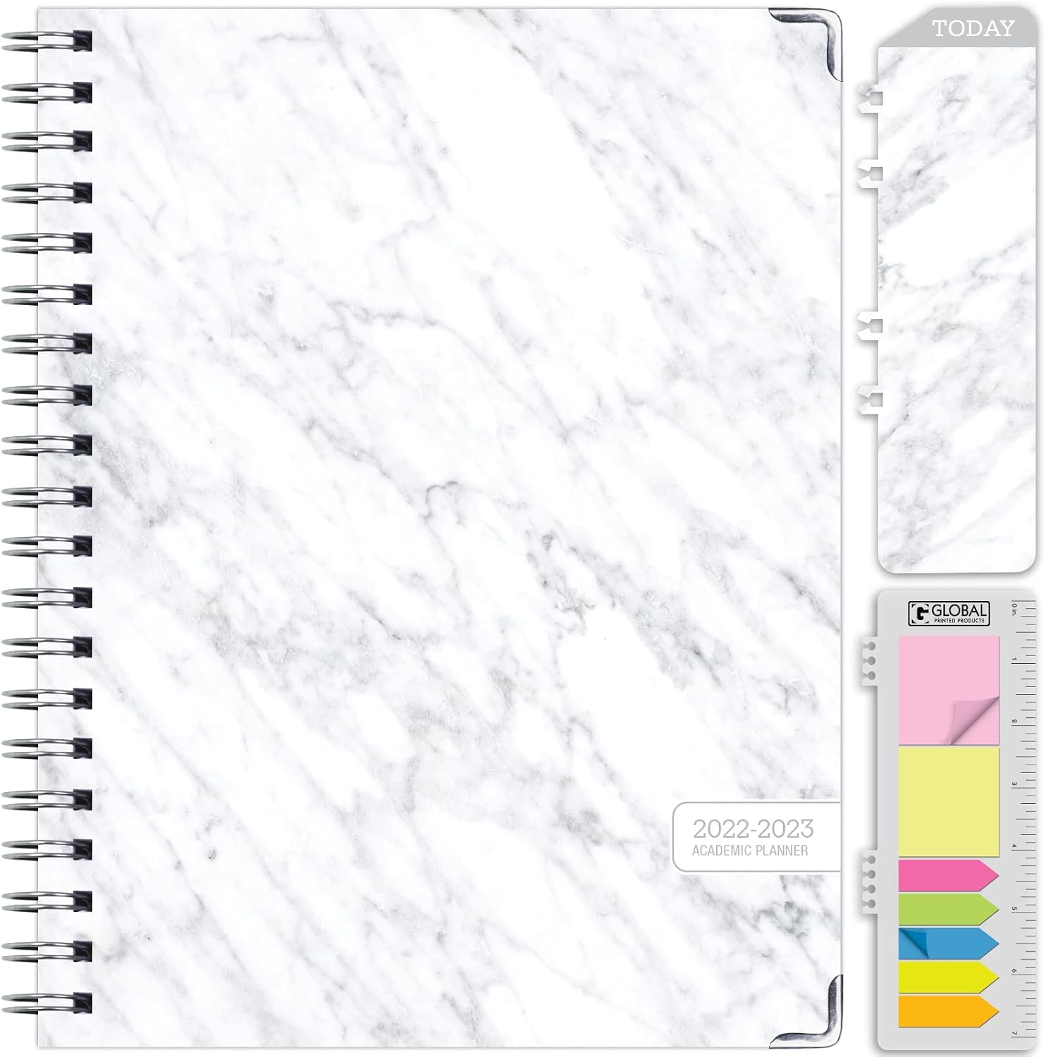 Global Printed Products 2022-2023 Calendar Planner for Teachers and College Students Academic Year - 8.5x11 Daily, Weekly, Monthly Planners Includes Bookmark, Sticky Notes, Pocket Folder - Grey Marble