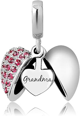 KunBead Grandma Heart I Love You Birthstone Dangle Charms for Bracelets Necklace Birthday Gift for Women
