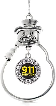 فضي مستوحى - 911 ديسباتش - زخرفة عيد الميلاد الفضية - زخرفة شجرة عيد الميلاد الساحرة الدائرية مع زركونيا مكعبة - زخرفة معلقة لرجل الثلج