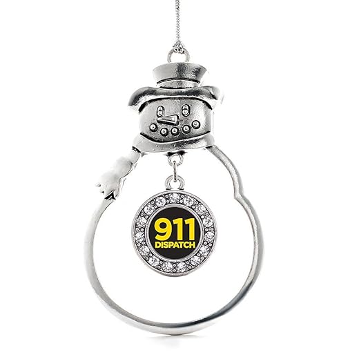 Inspired Silver - 911 Dispatch Charm Ornament - Silver Circle Charm Snowman Ornament with Cubic Zirconia Jewelry