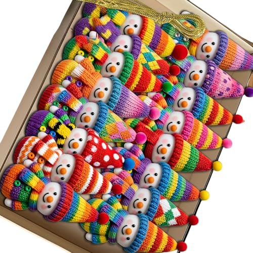 LAIOUSN 16/32Pcs Colorato Maglia Pupazzo di Neve Decorazione Albero di Natale Legno Pupazzo di Neve Figura Appeso Ornamento per le Vacanze Centrotavola Camera