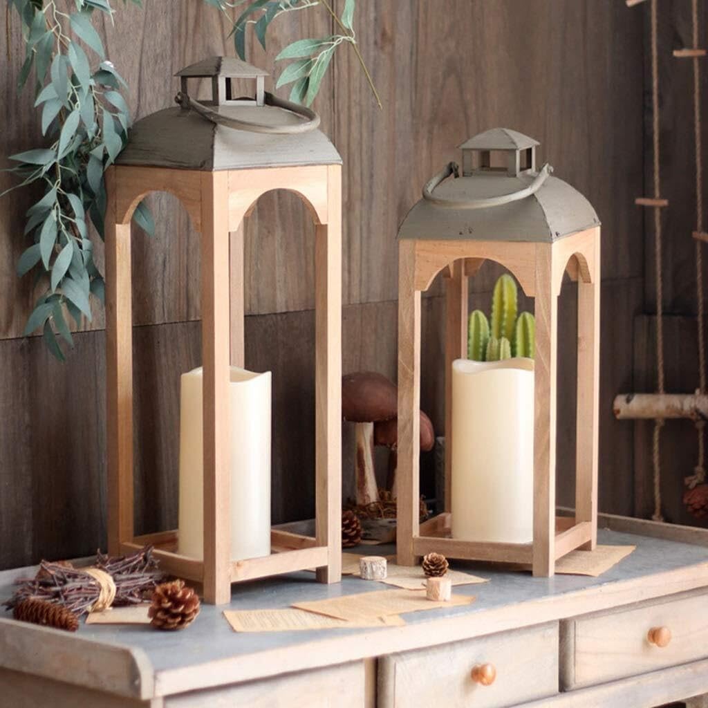 Retro Solid Wood Floor Lamp Candle Holder, Villa Hotel Decorative Candelabra, Romantic Light Ornament for Christmas Weddings(18 * 57cm)