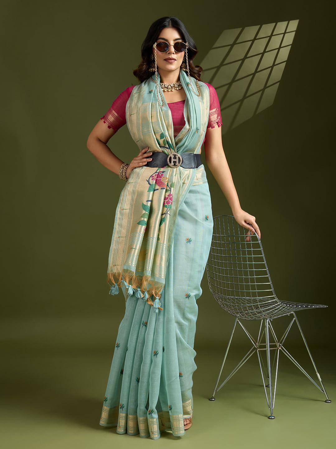 SGF11 Women's Kanjivaram Pure Cotton Linen Soft Silk Saree With Unstitched Blouse Piece product image 4