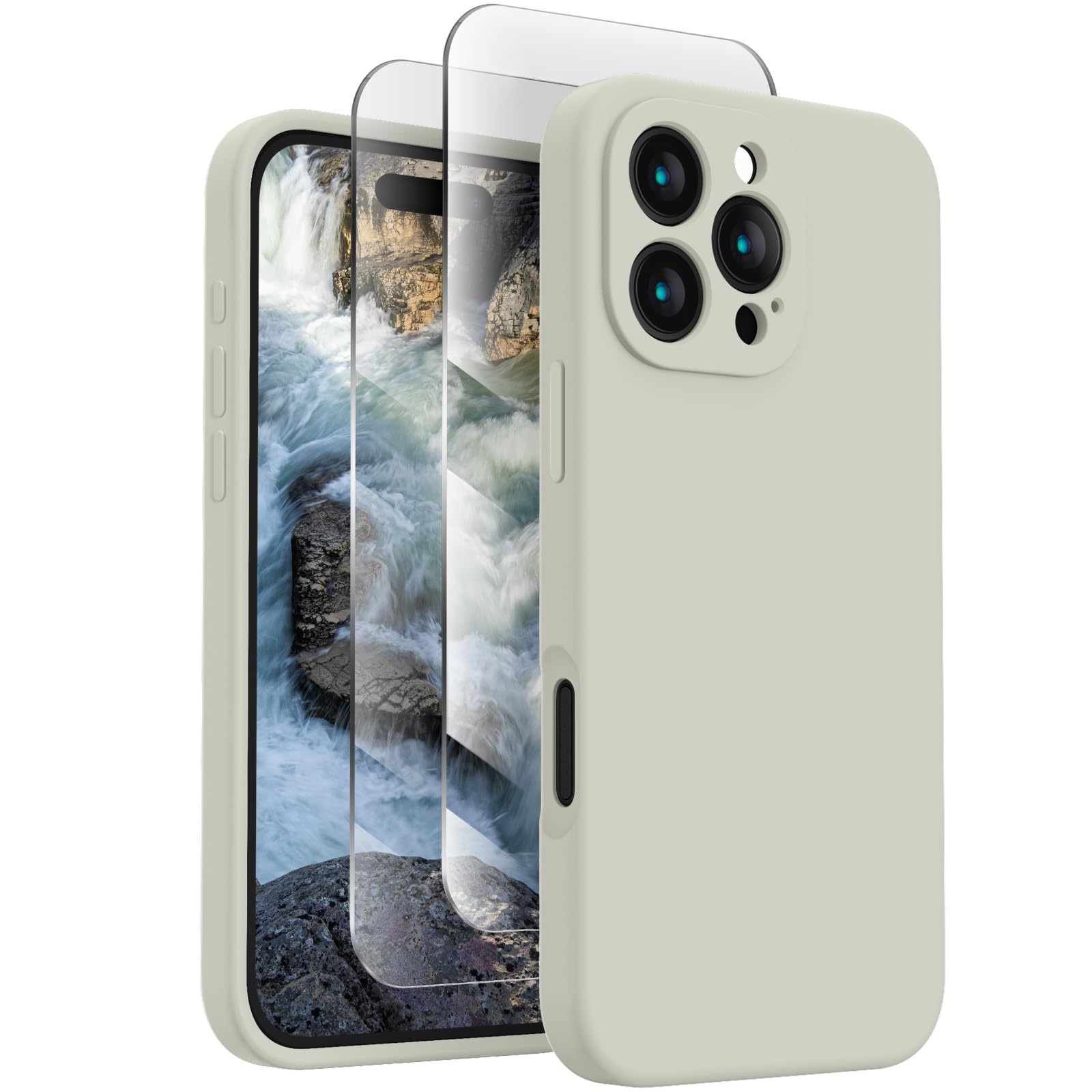 FireNova Zaprojektowane dla iPhone'a 16 Pro, ulepszone silikonowe etui na telefon (ochrona aparatu) z 2 ochraniaczami ekranu), miękka, odporna na zarysowania wyściółka z mikrofibry wewnątrz, 2024