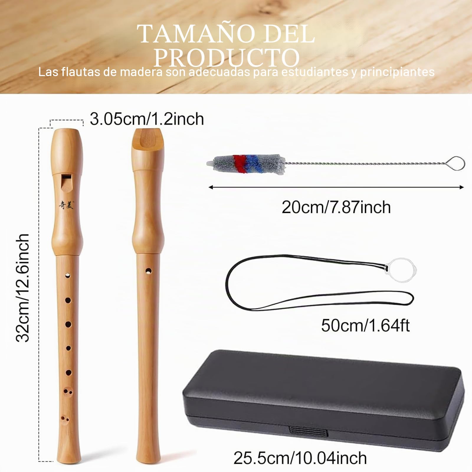Flauta Dulce Soprano de Madera, Flautas Escolar Principiantes de 8 Orificios Diseño Desmontable, Flauta Madera con Funda Escolar y Limpiador Escolar, Barroco Digitación
