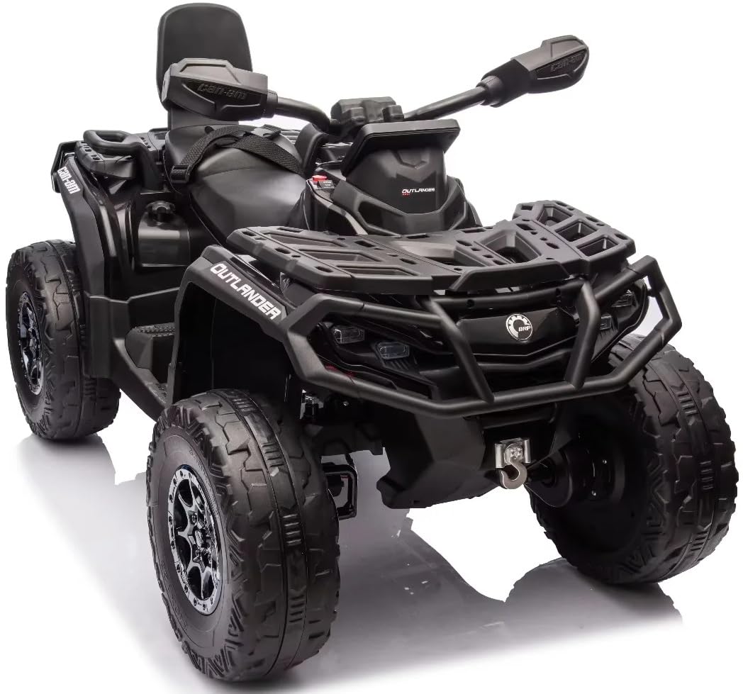 Playhouse Quad Outlander 4x4 24V - 800 WAT, Bluetooth, FM-Radio, Ledersitz, 2 Stoßdämpfer, Eva Räder, 24V 7ah, Kinderauto Kinderfahrzeug Kinder Elektroauto (Schwarz)