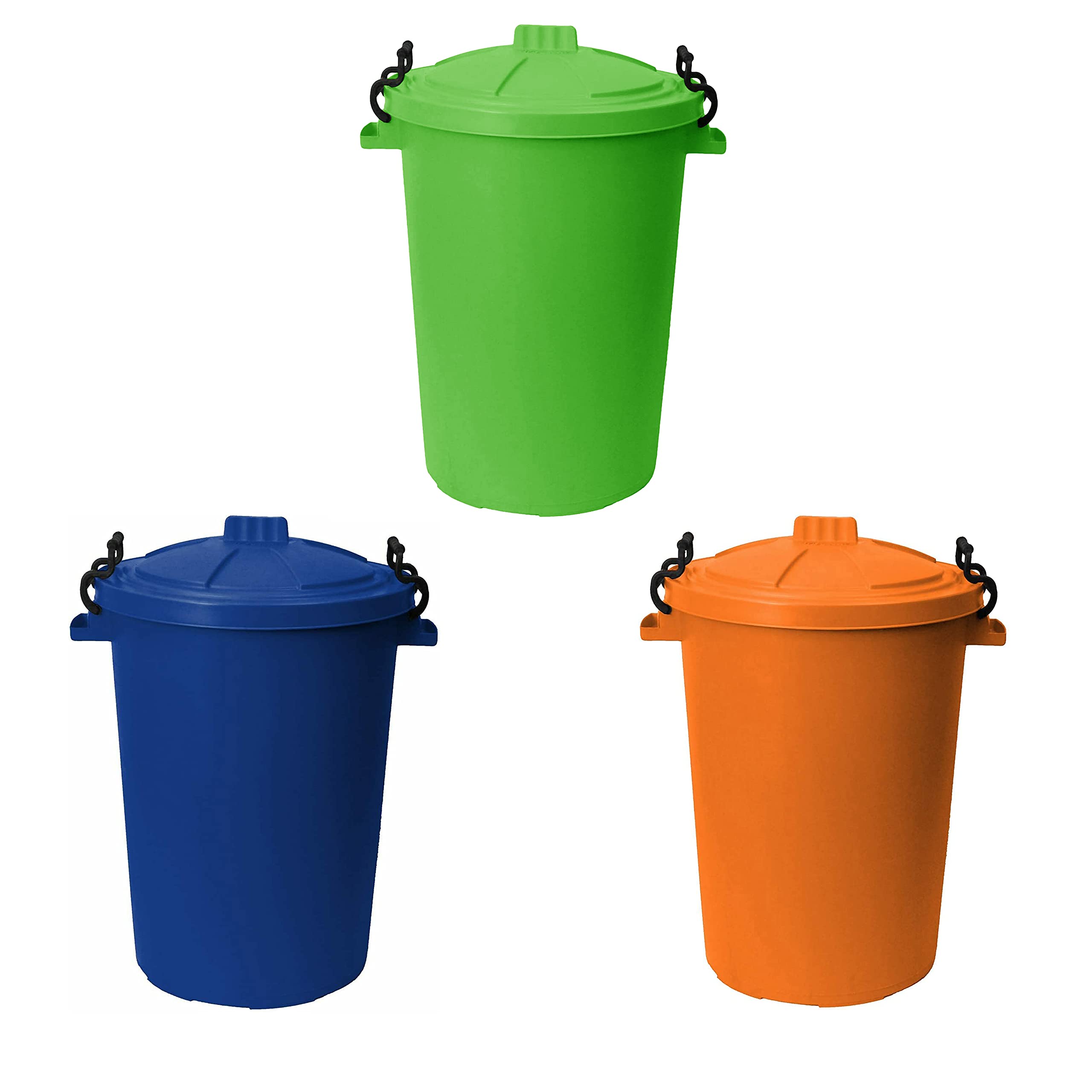 M1ss 50L Bin Set Of 3 - Orange, Blue And Lime Green Colour - 26L Flexi Tub / 42L Flexi Trug / 75L Flexi Bucket / ( With Lid Clip Locking Lid)