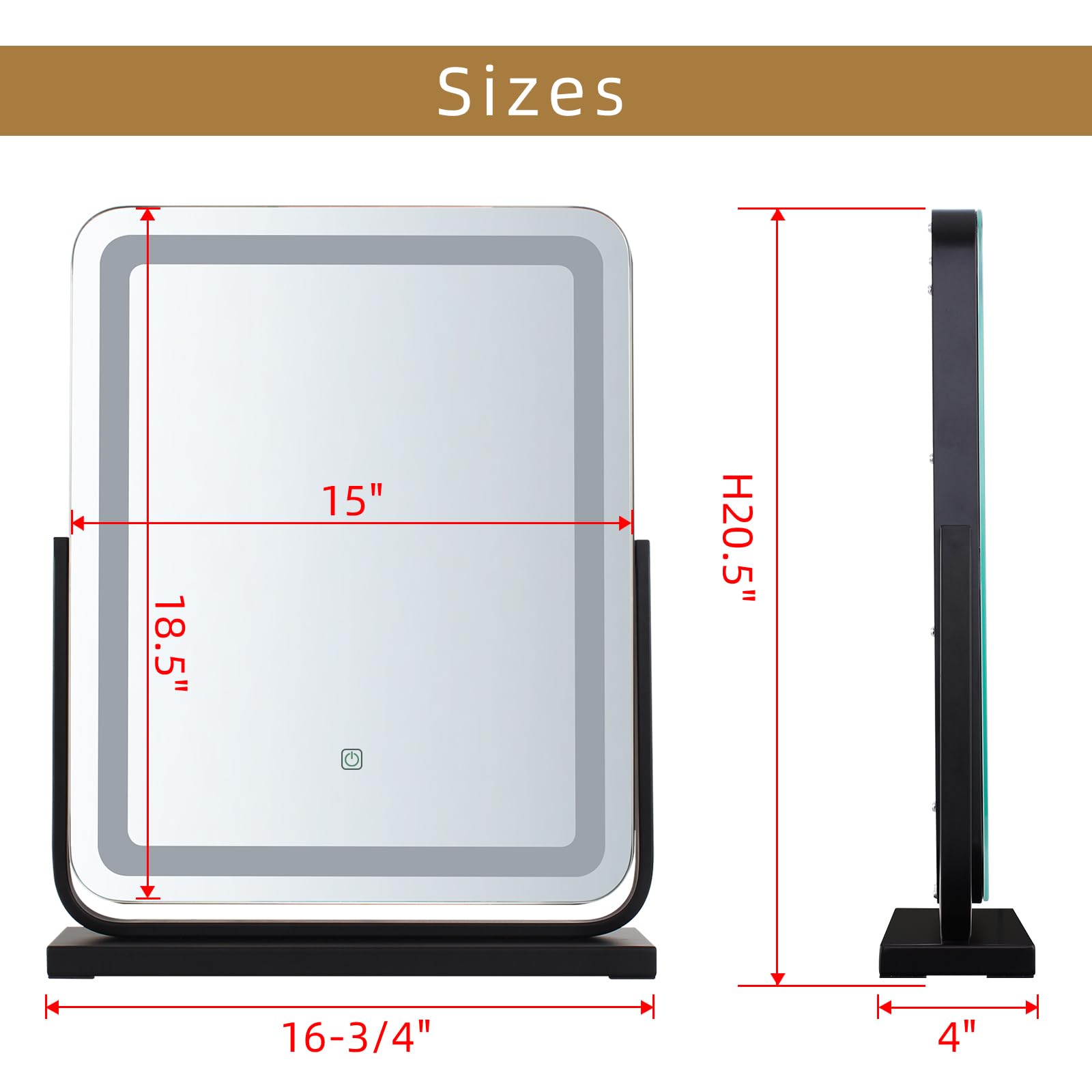 MantoLite Miroir de maquillage éclairé 40 cm pivotant 360° 3 couleurs commande tactile blanc