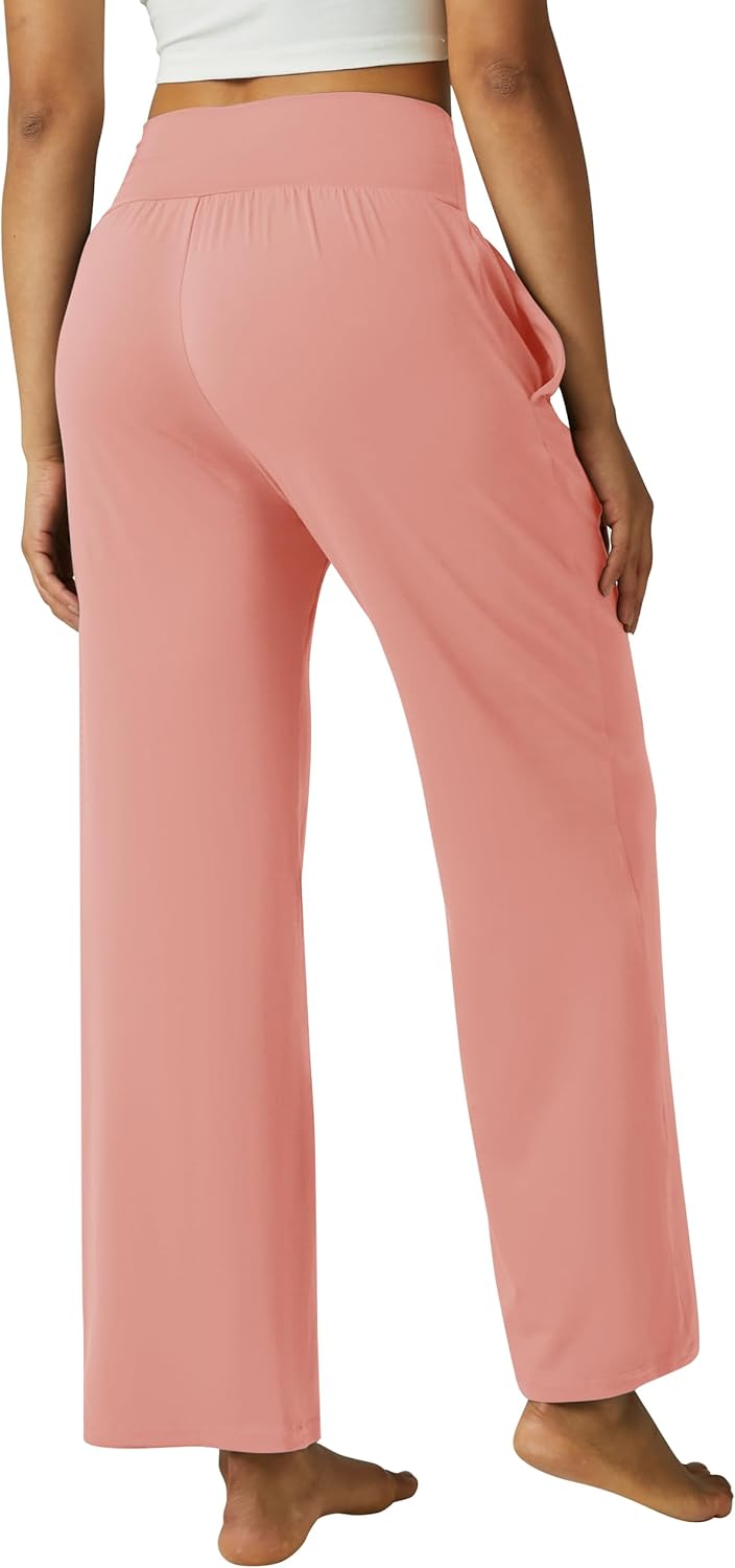 FireSwan Women's Wide Leg Sweatpants High Waisted Casual Yoga Pants with Pockets Flowy Comfy Loose Lounge Pants(Rose Red XXL) - Image 3