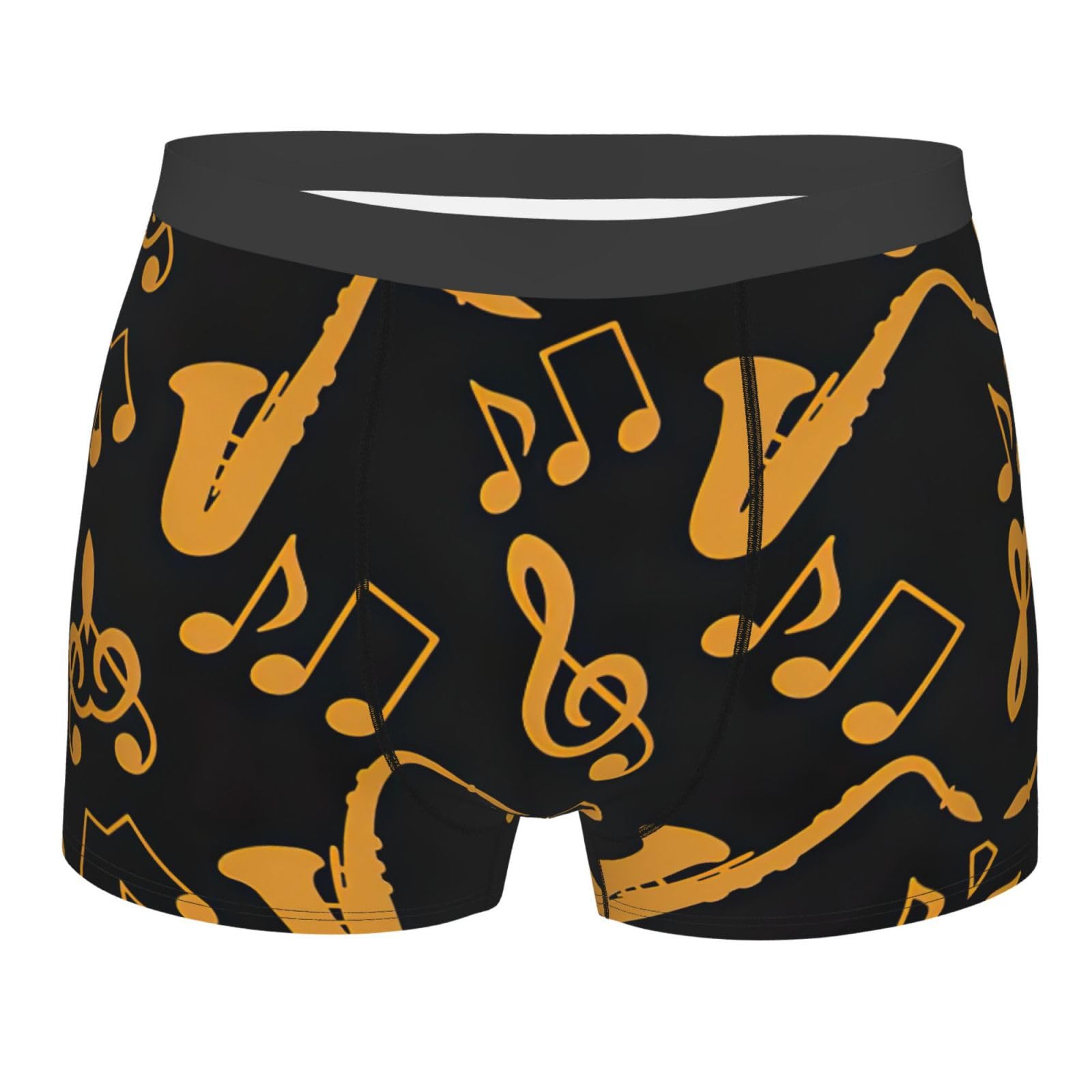 Drtgeds Unisex Black Musical Notes Treble Boxer Briefs, Moisture Wicking & Breathable,Underwear For Men, Medium