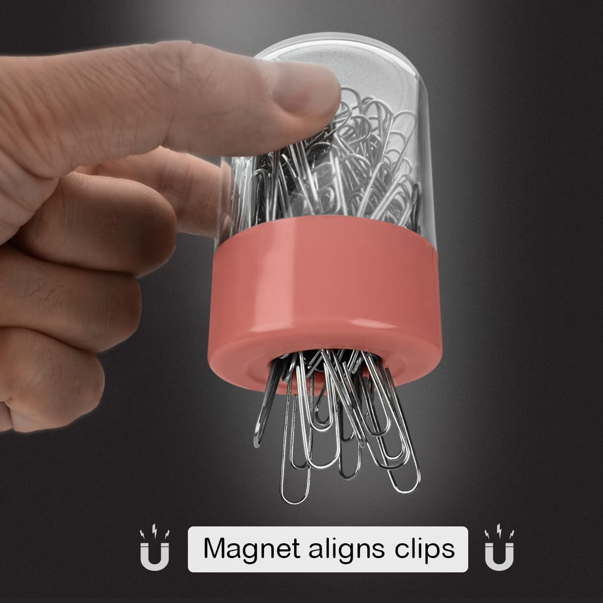 Acrimet Magnetischer Büroklammer-Spender, rundes Design, 100 normale Büroklammer-Kapazität (transparenter Kristallboden/rosa magnetischer Deckel) (2 Stück)