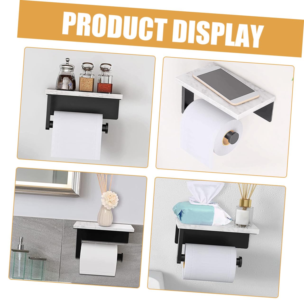 Portarrollos Almacenamiento Creativo de Papel Higiénico de Acero Inoxidable y Moderno y Mármol Blanco Soporte Resistente para Baño y Cocina