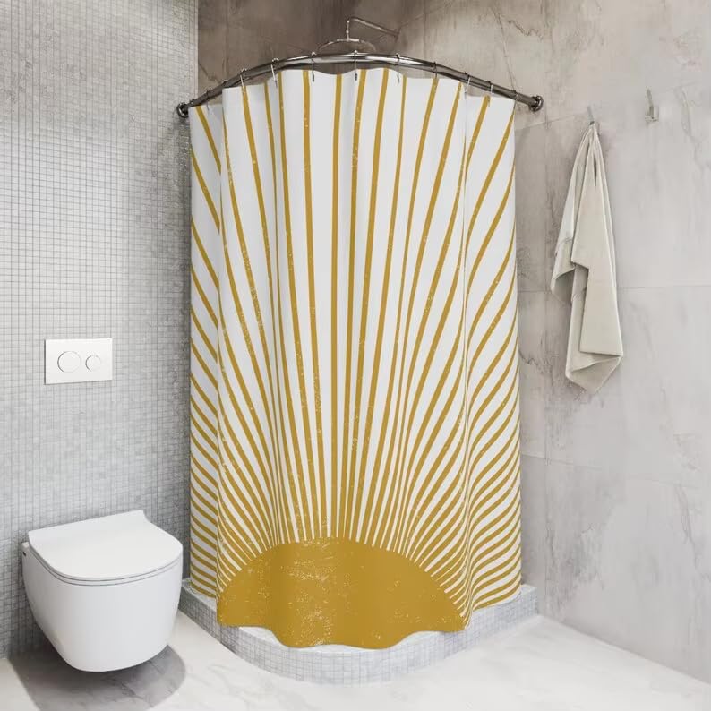 Rideau de douche bohème soleil au design rétro MCM haut de gamme