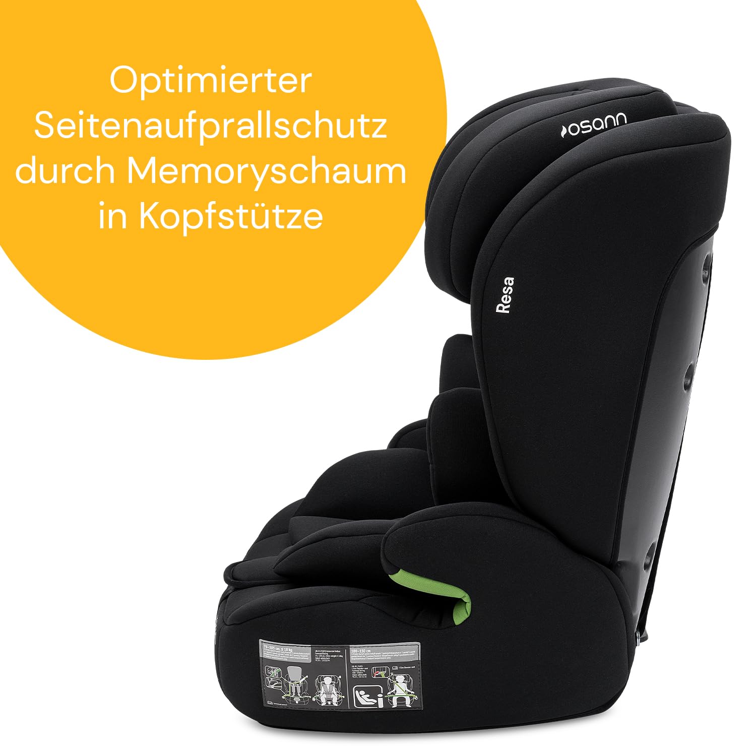 Osann Resa Kindersitz ab 1 Jahr ohne Isofix | Kinderautositz 76-150 cm, mitwachsender Autositz 9-36 kg, Montage mit 3-Punkt-Gurt, höhenverstellbare Kopfstütze