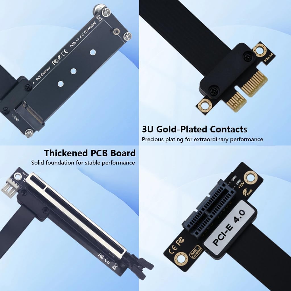 JMT PCIe 1X to M.2 M-Key Adapter Extension Cable Compatible with NVMe 2242 2260 2280 SSD Graphics Card (PCIe 4.0,10CM)