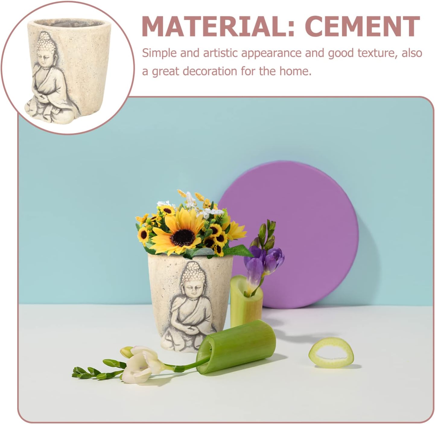 Zerodeko Buddha Planter Cement Face Planter Zen Succulent Plant Decorative Artificial Flower Vase Bonsai Holder for Indoor Outdoor Home Decoration Khaki