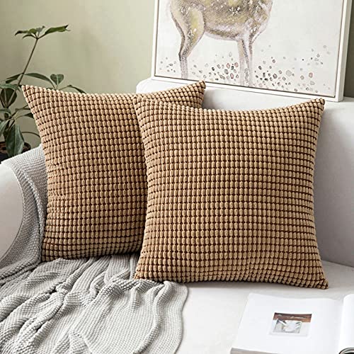 MIULEE 2er Set Kissenbezüge Kordsamt Dekokissen Kissenbezug Sofakissen Dekorativ Couchkissen Kissenhülle Bezug Weich für Wohnzimmer Schlafzimmer 14x14 Inch, 35x35 cm Braun