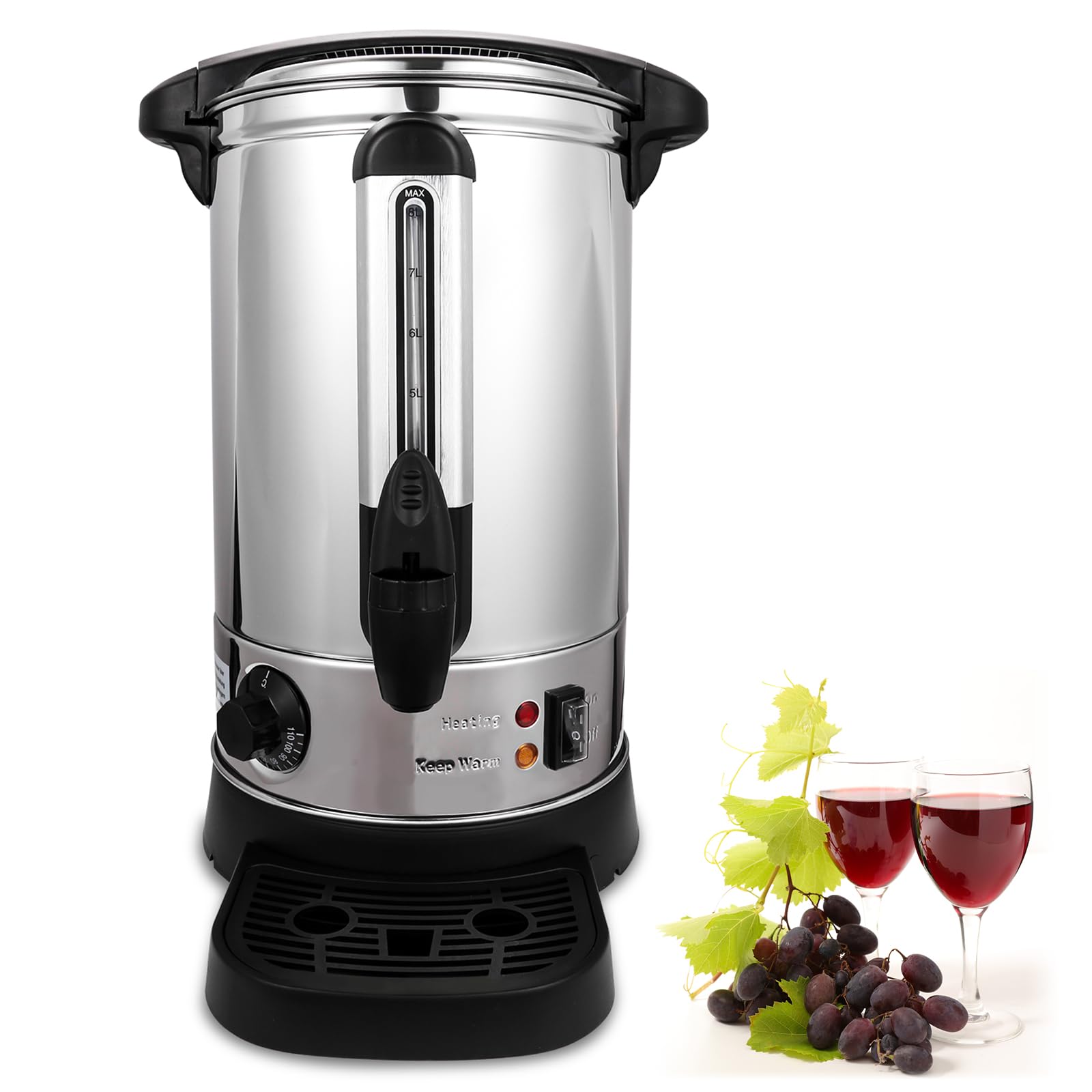 Bollitore Per Vin Brulé 8 Litri Con Rubinetto E Termostato - Acciaio Inox, 1500W, Temperatura Regolabile 30-100°C