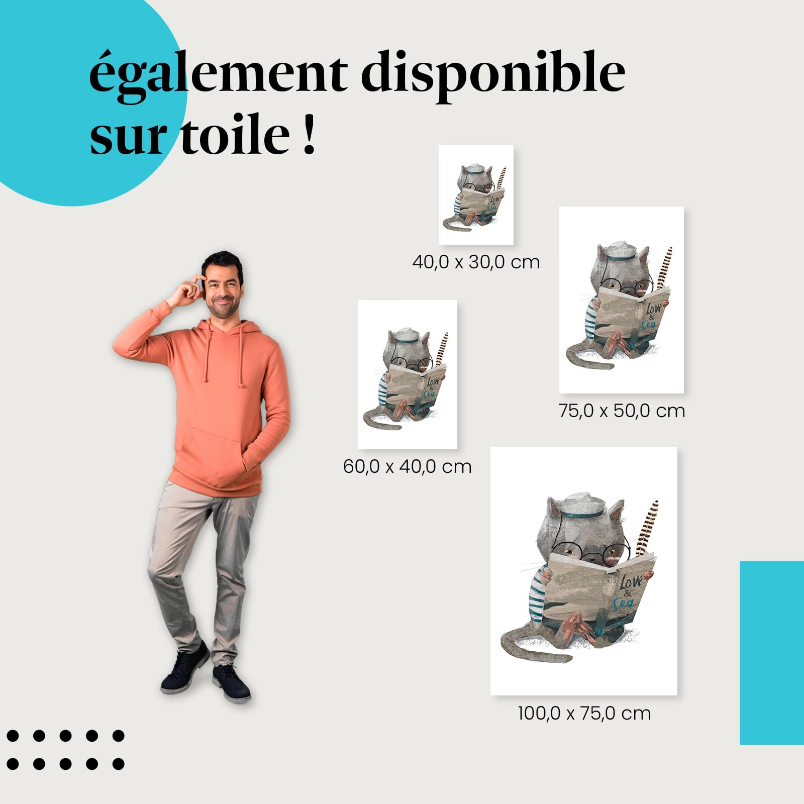 Postereck - 4062 - Tirage Chambre Enfant Chat Livre Lecture Doux Lac – Art Mural, Jeunesse, Faune, Décor - toile - 100,0 cm x 75,0 cm