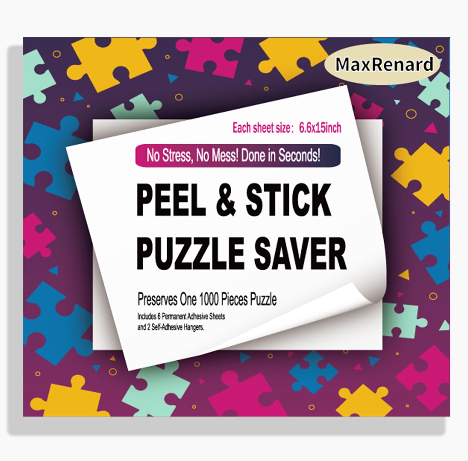 Maxrenard Puzzle Saver Klebeblätter, Peel & Stick, 6 Blatt + 2 kostenlose Haken, einfach zu bedienen, passt bis zu 1000 Teile