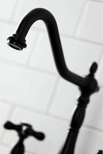 Vista 21 de Kingston Brass KS1273AXBS Heritage - Grifo de puente de cocina de 8 pulgadas con rociador de latón, latón antiguo, 8-3/4 pulgadas