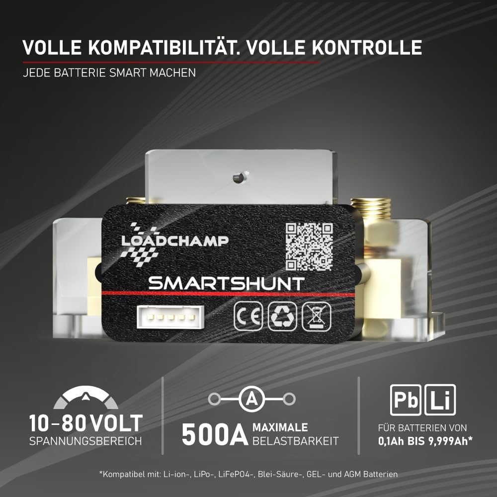 LOADCHAMP Smart Shunt 500A Batterie Monitor 10V - 80V Batteriewächter Bluetooth