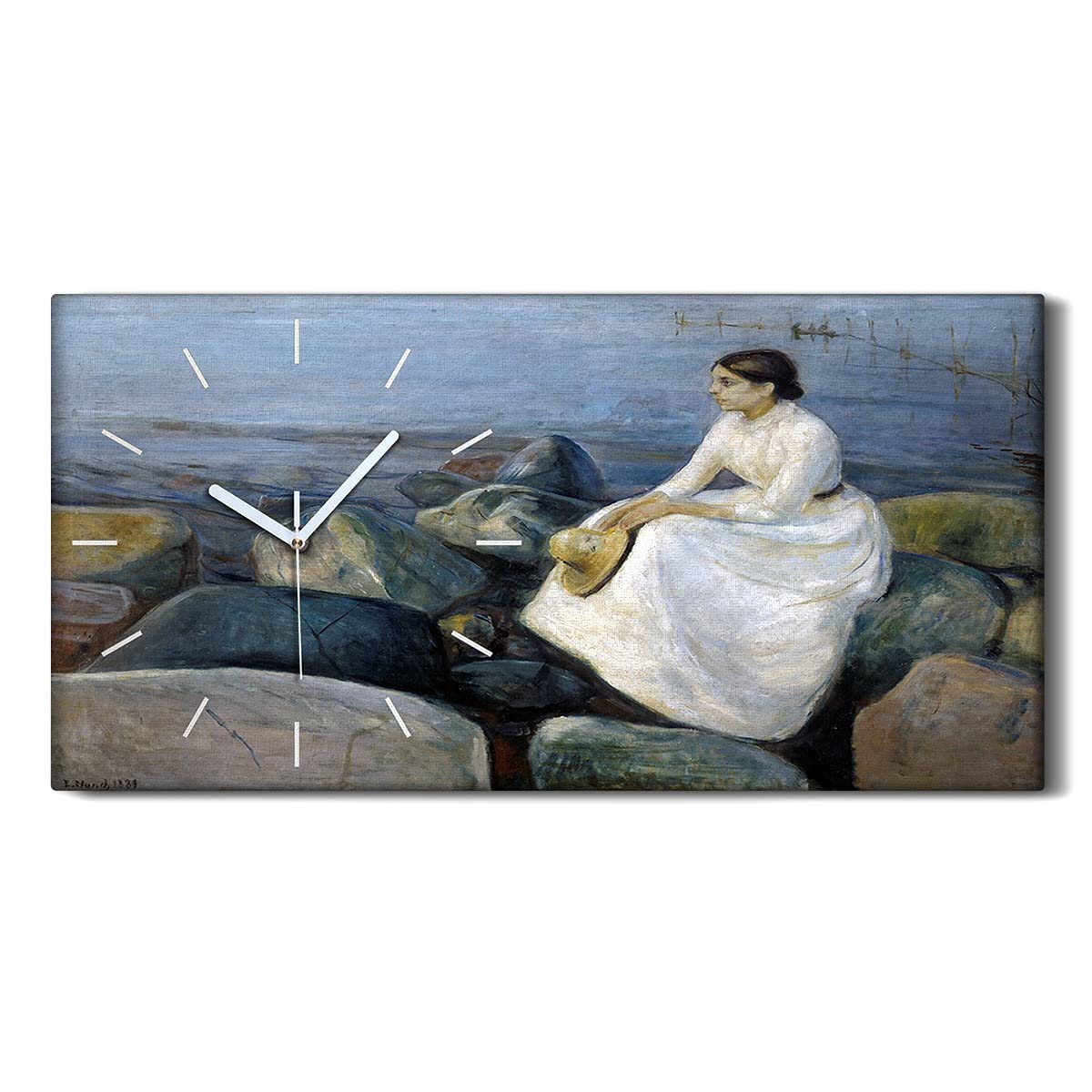 Horloge sur toile d'art moderne 60x30cm au design épuré et muet