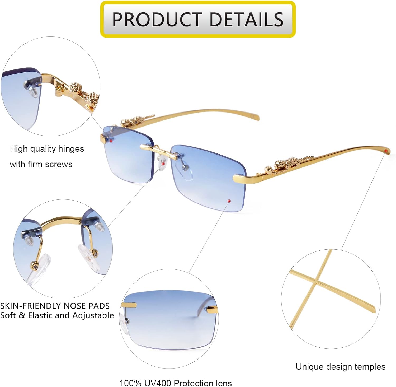 SDINM Rimless Sunglasses for Men Women Fashion Small Narrow Rectangle Sun Glasses Shades 90s Eyewear - Image 6