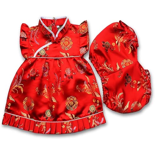 FANCYKIDS Girls Chinese New Years Traditional Qipao Cheongsam Dress Shorts Outfit Set