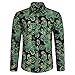 HISDERN Funky Chemises pour Hommes Casual Vertes Paisley Chemise boutonnée à Manches Longues à Fleurs M
