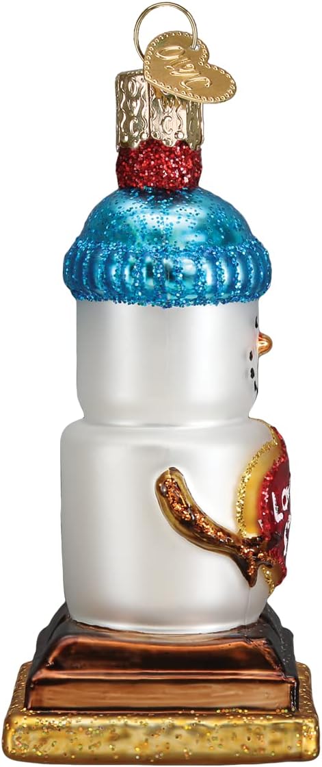 Old World Christmas Love You S'More Snowman Glass Blown Ornament for Christmas Tree, Handcrafted Holiday Decoration, Snowman Collection - Image 3