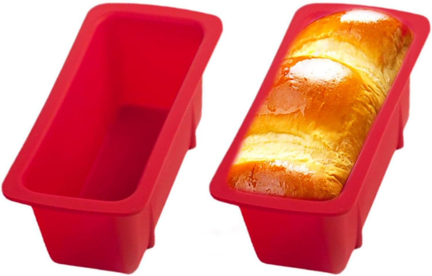 NUDFSY 2PCS Bread Tin, Red Rectangular Silicone Loaf Tin, Large Capacity Kitchen Loaf Tin Liners