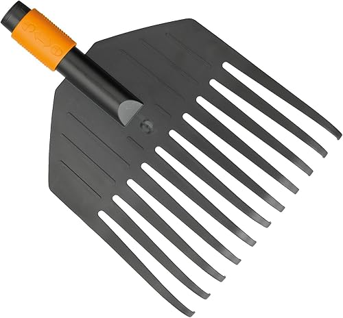 Miniatura 3 de Fiskars Escoba de hojas, cabeza de herramienta, pequeña, 11 púas, ancho 8.4 in, púas de plástico, negronaranja, QuikFit, 1000659