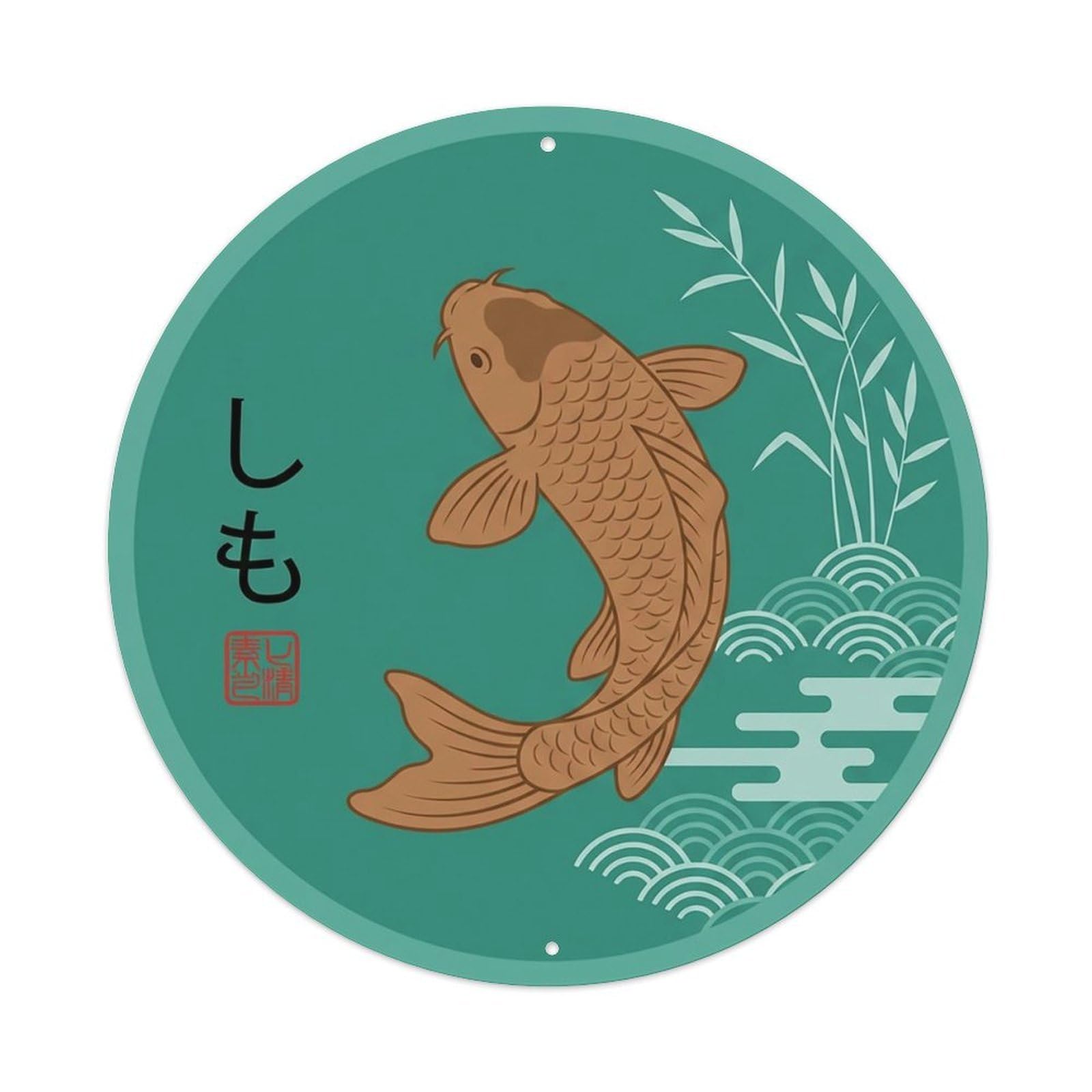 Odgynaw 8X8inch(20X20cm) Vintage Koi Fish Japanese Teal Metal Tin Sign