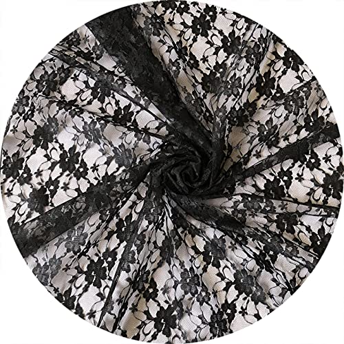 Lace Realm 59 Inches Lace Fabric, Black Fabric Lace for Wedding Dress,Fashion, Crafts, Decorations Lace Trim Fabric (A065 Black, 1 Yard)