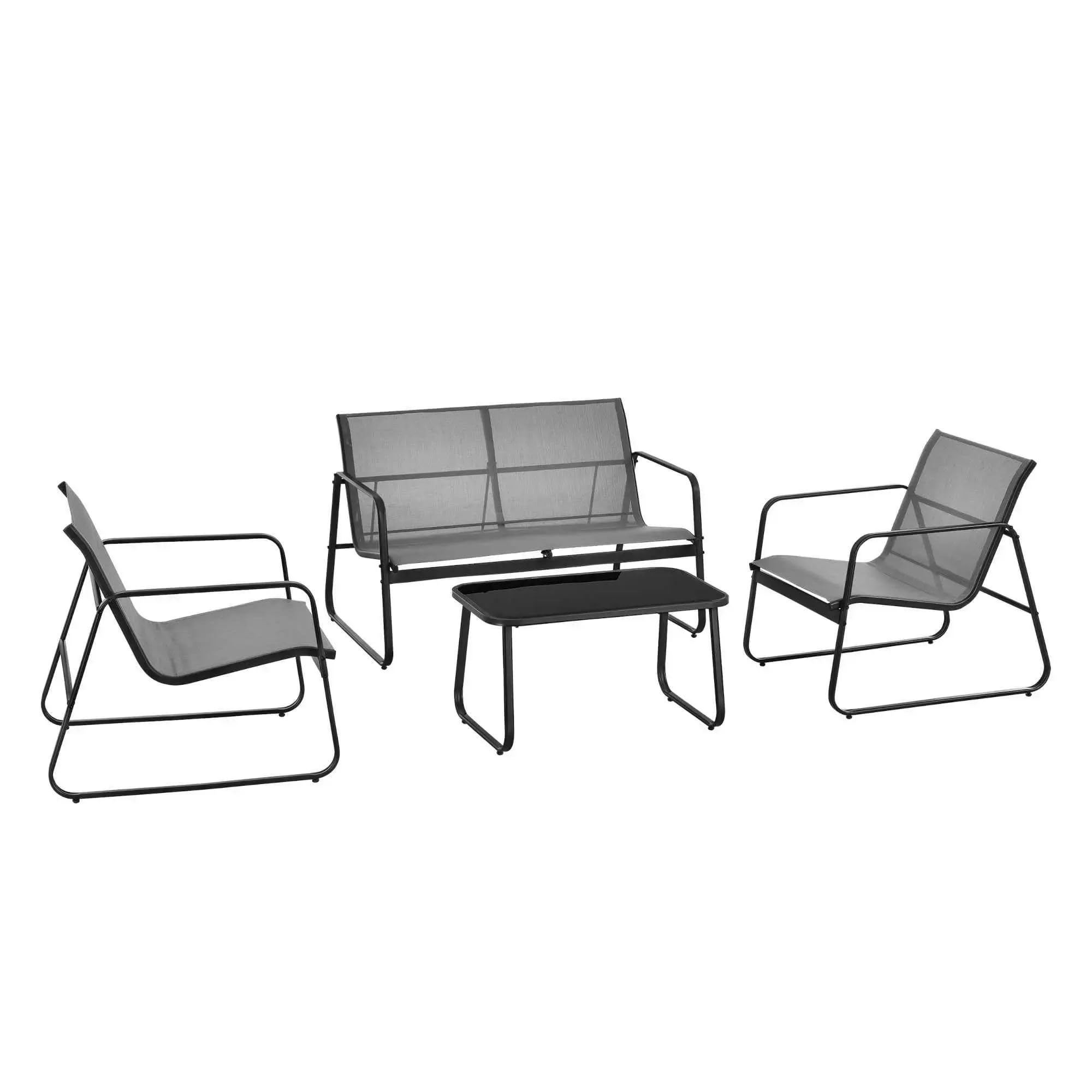 Megashopitalia Set Salotto da Giardino Con Divanetto 2 Poltrone Tavolino da Caffè Piano in Vetro