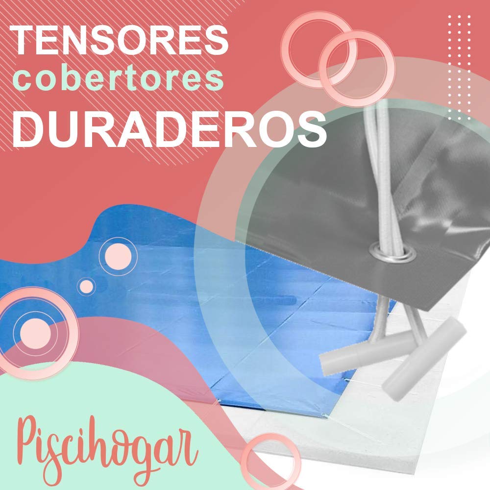 PisciHogar Tensores Lona de Piscina. Goma elástica de Gran Resistencia para el cobertor de Invierno. Regulables. (50 und, Blanco)