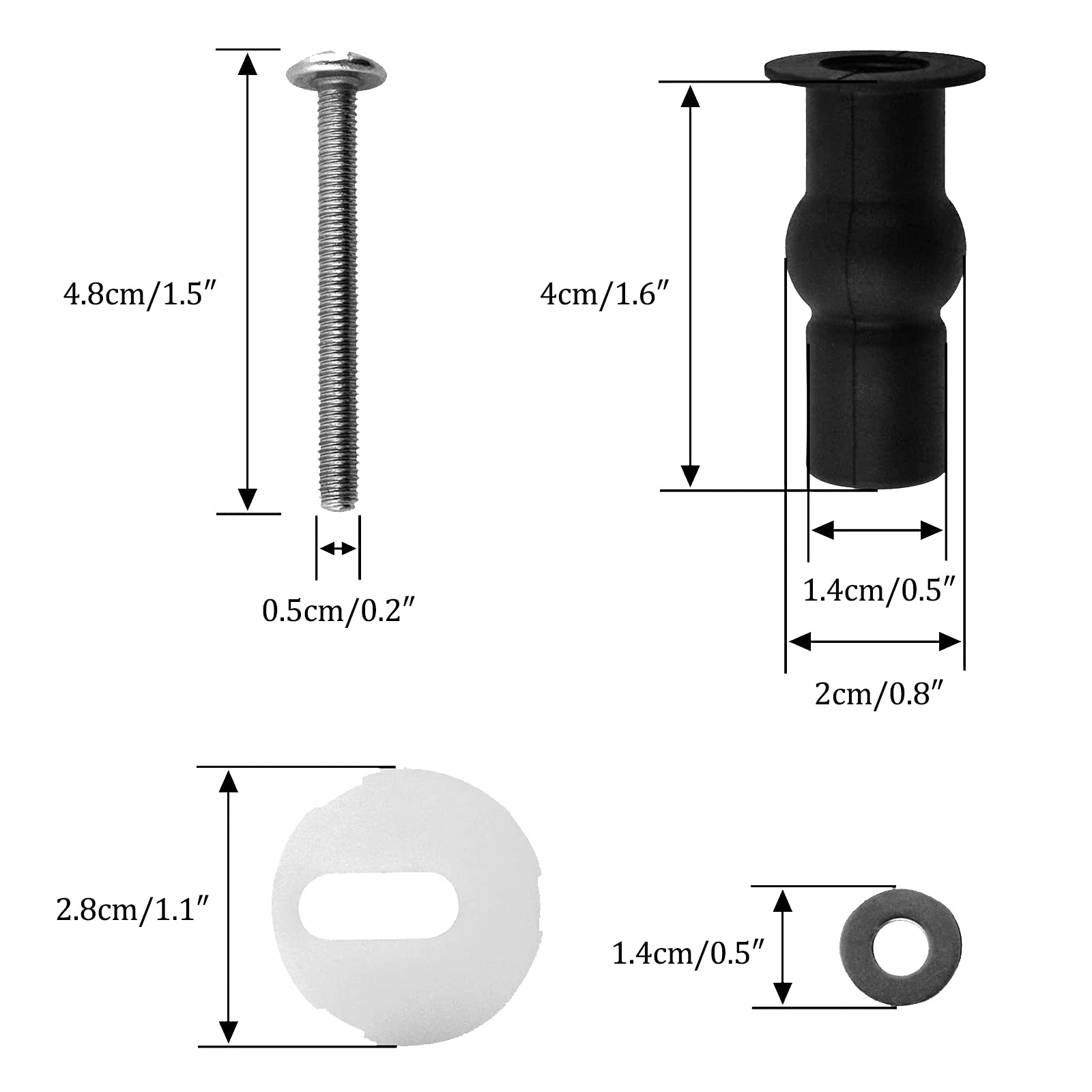 Kit Di Fissaggio Per Sedile WC – 3 Paia Di Viti In Acciaio Inox E Gomma, Per Coperchi Toilette, Universali Per Fori 14-18 Mm - 2