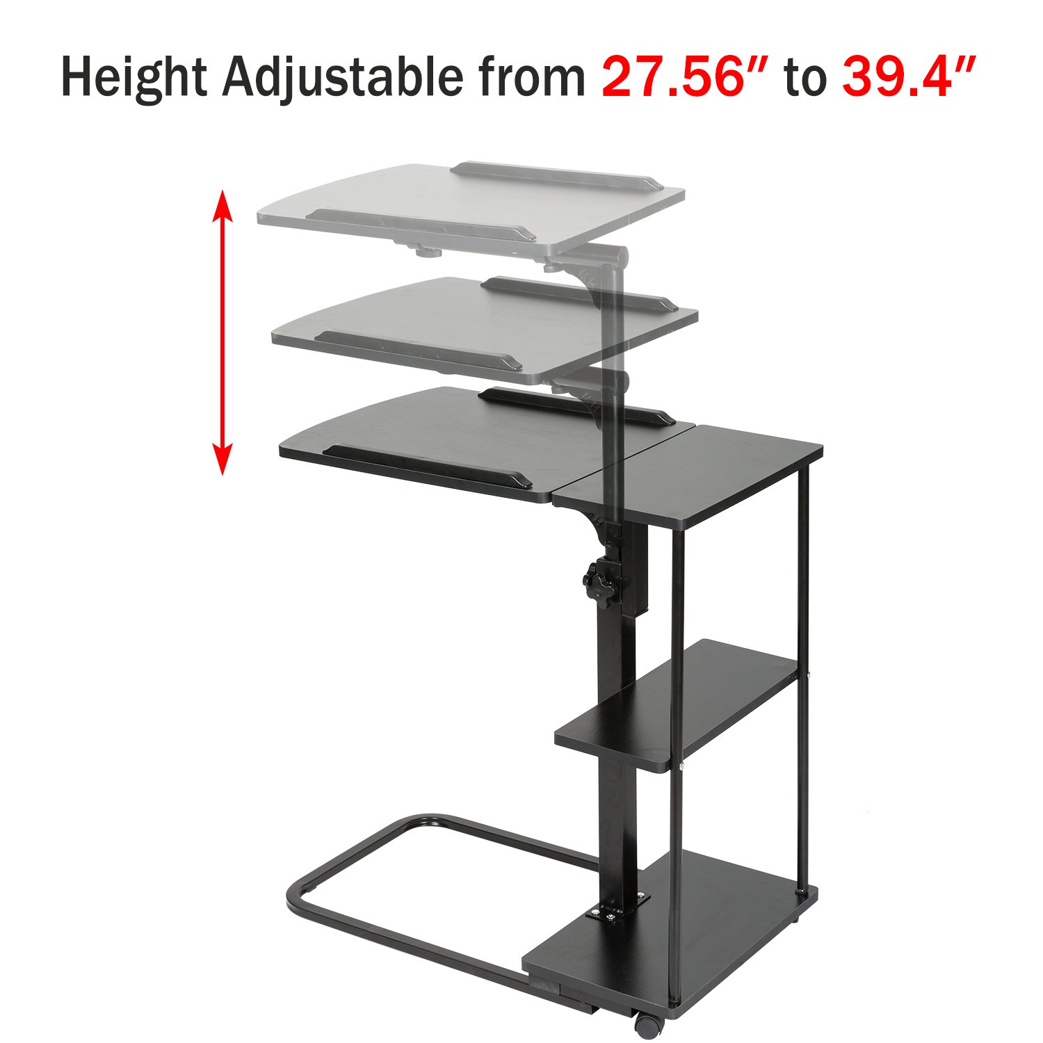 DOEWORKS Laptop Desk Height Adjustable Tray Side Table for Bed or Sofa, Black Overbed Table with