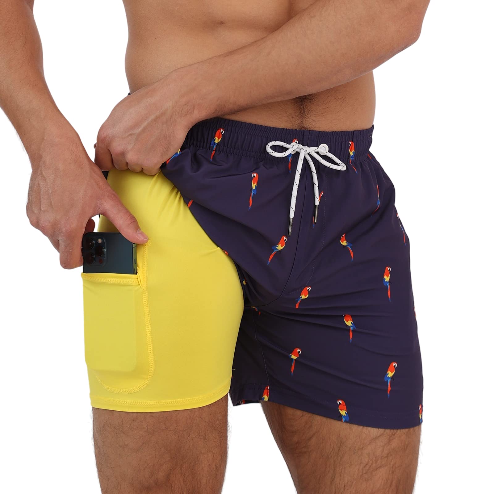 Arcweg Badehose für Herren Badeshorts mit Kompression Liner 2 in 1 Schnelltrocknend Strandhose Männer Elastisch Surf Shorts mit Reißverschlusstaschen