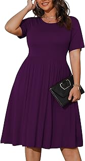 Womens Plus Size Summer Dress 2025 Casual Short Sleeve Empire Waist Loose Fit Swing T-Shirt Dress with Pockets - Buy now